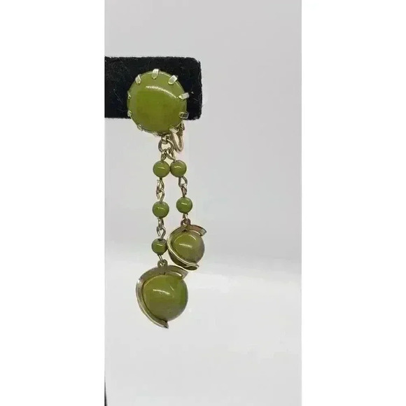 Vintage Green Earring Lucite Plastic Gold Atomic Swirl MCM Mid Century 50s Clip - Picture 8 of 8